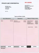 Example payslip with car payment, PAYE tax deduction, and pay date
