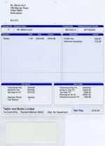 Example payslip with company name, department, and pay date