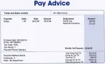 Sample payslip showing salary payment, bonus payment, and tax deducted