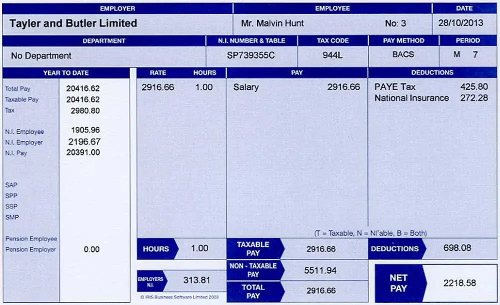Sample payslip showing employee name, company name, and total net pay