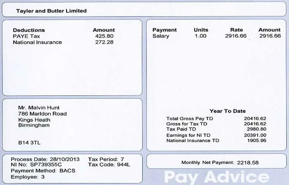 Sample payslip showing company name and payment period